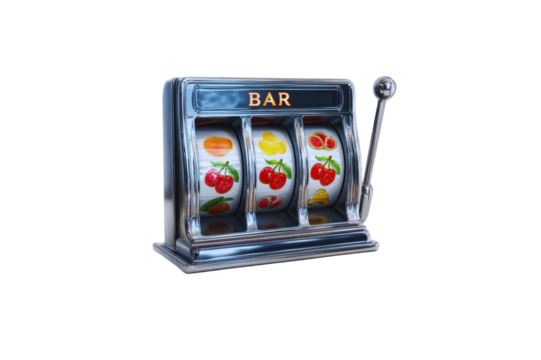 Classic Slot Machine with Fruit Symbols Three Reels Transparent Background - Powered by Adobe