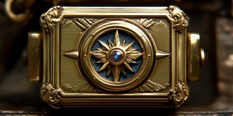 Obraz premium Ornate gold-toned compass-like box