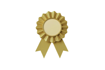 Gold rosette award badge with blank center and ribbons transparent background A 3D rendering of a golden award