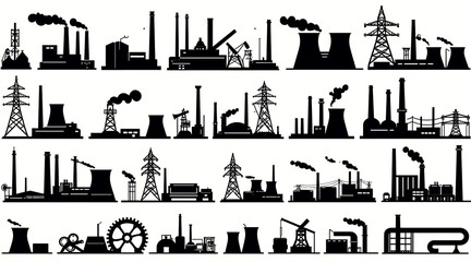 Naklejka premium Industrial silhouettes of factories and power plants