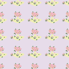 Bouquet collection seamless fabric vector pattern.Pink flower bouquet in yellow illustration ideal for fabric prints,rugs,and home decor.seamless floral design.
