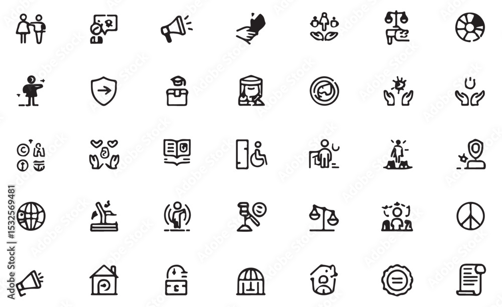 Aufkleber a comprehensive collection of clean and modern icons illustrating social values and concepts