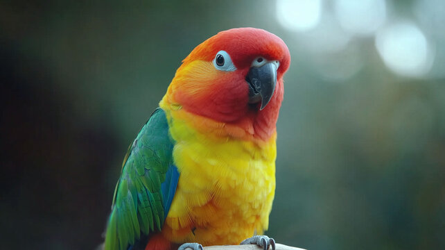 A close-up shot of a colorful parrot perched on a branch, vibrant feathers