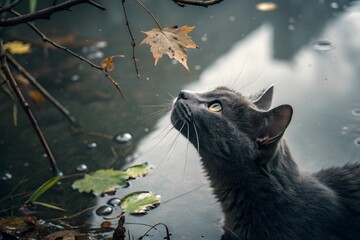 Obraz premium A scenic shot of a furry adorable cat sitting on the window looking outside