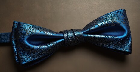 Elegant Blue Bow Tie with Intricate Floral Pattern Mens Fashion Accessory