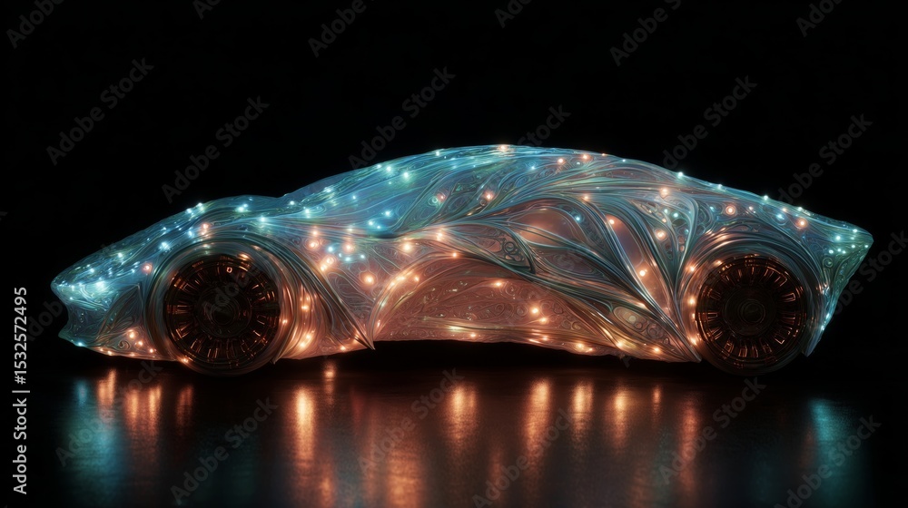 Aufkleber a bioengineer presents a futuristic vehicle illuminated by colorful lights. the design incorporates 