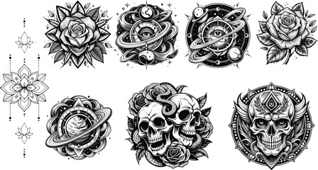 tribal tattoo set of skull pattern, vector art