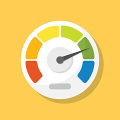 Progress bar with arrow icon in flat style. Meter gauge vector illustration on isolated background. Risk level sign business concept.