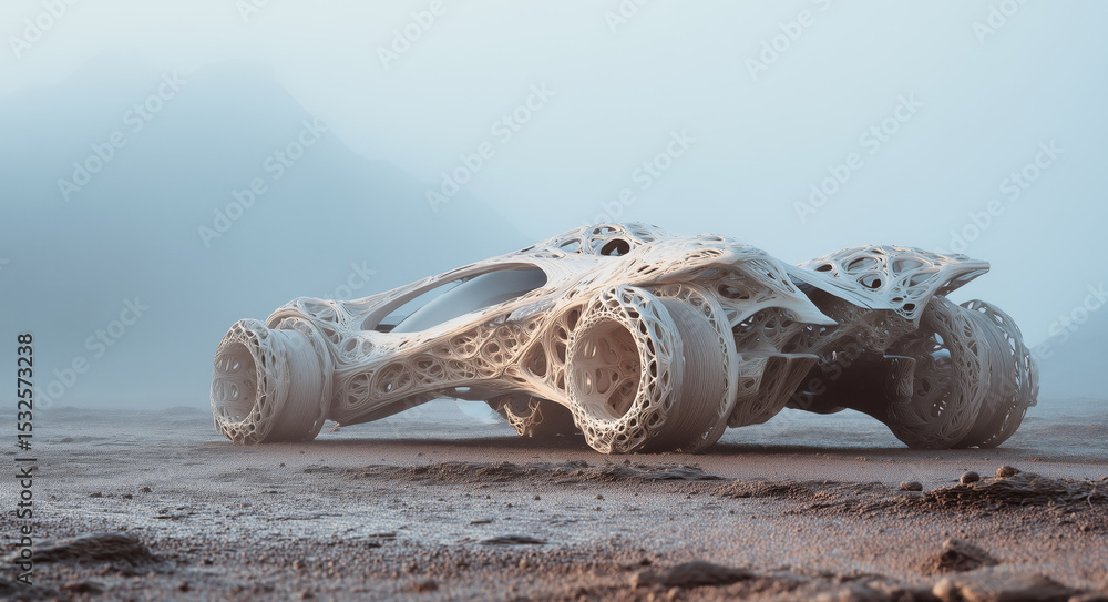 Aufkleber a bioengineer showcases a vehicle designed with artificial muscular biotissue, emphasizing innovativ