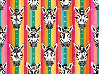 Seamless Pattern with Cute Colorful Zebra. Hand Drawn Animal Background Illustration for Kids and Nursery Design
