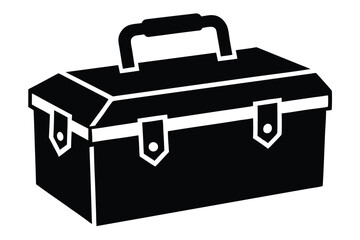Black and White Graphic Illustration of a Toolbox with Handle and Latches