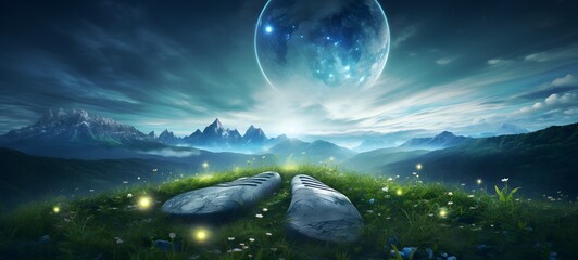 Galaxy Version of grass world, ai generative