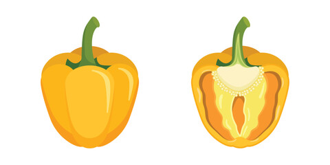 Yellow pepper bell icon in flat style. Fresh paprika vector illustration on isolated background. Healthy food sign business concept.