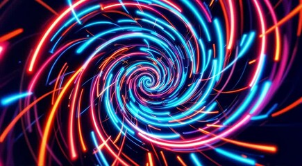 Dynamic movement of swirling ribbons of light with a neon glow, creating a hypnotic spiral - Powered by Adobe