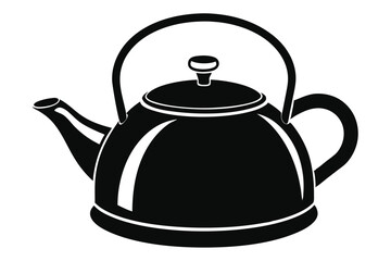 Black Kettle Silhouette with Handle, Spout, and Lid Depicted in a Minimalist Style