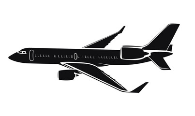 Black airplane silhouette side view vector isolated on white background minimal flat design style illustration digital art