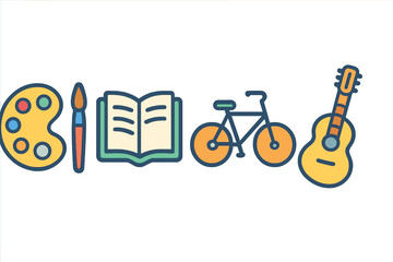 Obraz premium Art tools and hobbies icons: palette, book, bicycle, guitar