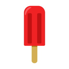Bright red popsicle on a wooden stick perfect for a hot summer day at a beachside picnic