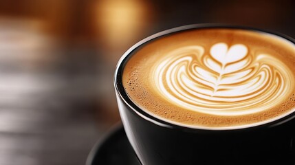 This delightful image captures a perfectly crafted coffee latte topped with a heart-shaped design, showcasing the beauty and artistry involved in coffee making.