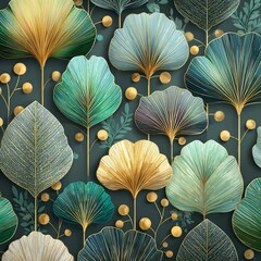 Elegant pattern of colorful leaves and berries.