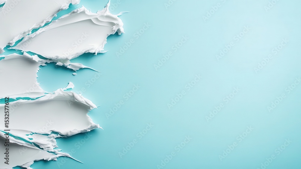Poster an artistic display of white paint meticulously scraped against a smooth blue surface, creating an a