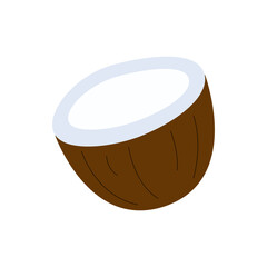 Coconut shell on a white background, displaying its natural texture and shape in a minimalist style