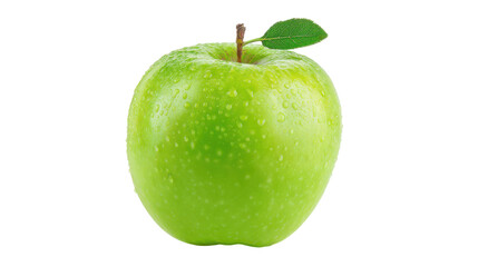 Fresh Green Apple with Water Droplets on Transparent Background