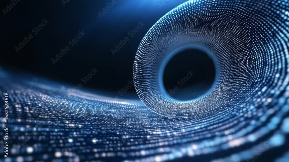 Poster Abstract Data Flow: Captivating digital rendering of flowing data streams, swirling into a dark portal, embodying the essence of connectivity and virtual universe.
