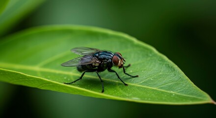 Naklejka premium Fly on leaf, close-up