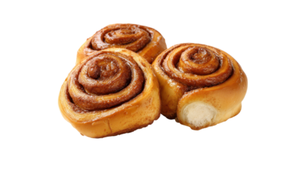 Three Delicious Cinnamon Rolls Stacked Together on Transparent Background