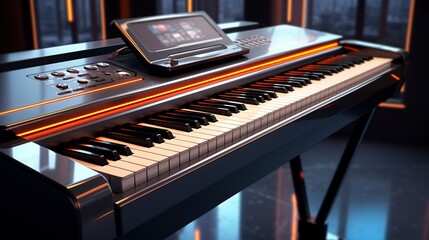 A photo of a digital piano with an illuminated key