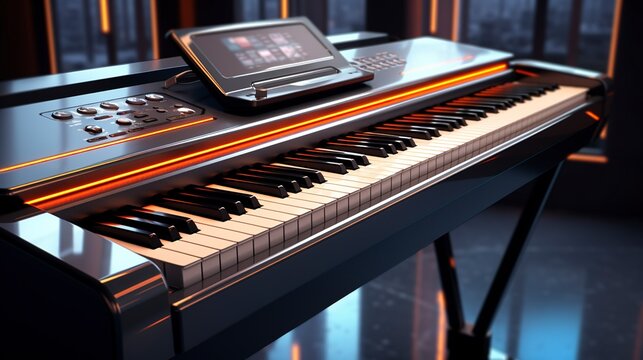 A photo of a digital piano with an illuminated key