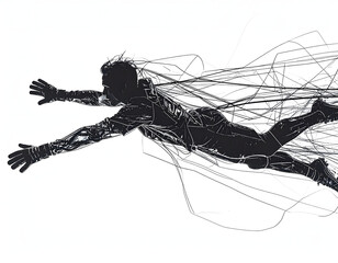 Goalkeeper diving to save the penalty in a black and white illustration