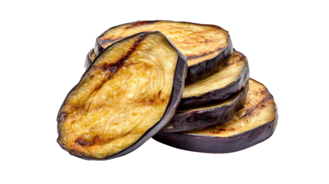 Stack of Grilled Eggplant Slices Isolated on Transparent Background