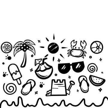 hand drawn vector set of summer icons, hand drawn summer doodle background animation, hello summer animation, summer element