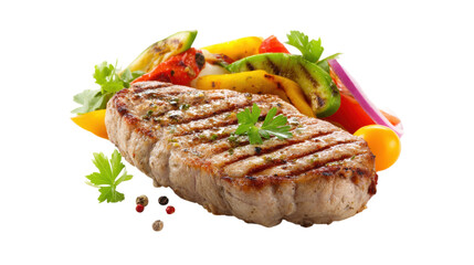 Grilled Pork Chop with Vegetables on Transparent Background