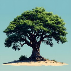 Modern Graphic Vector Artwork of a Baobab Tree in Flat 2D Style with Transparent Background Emphasizing Simplicity and Creativity