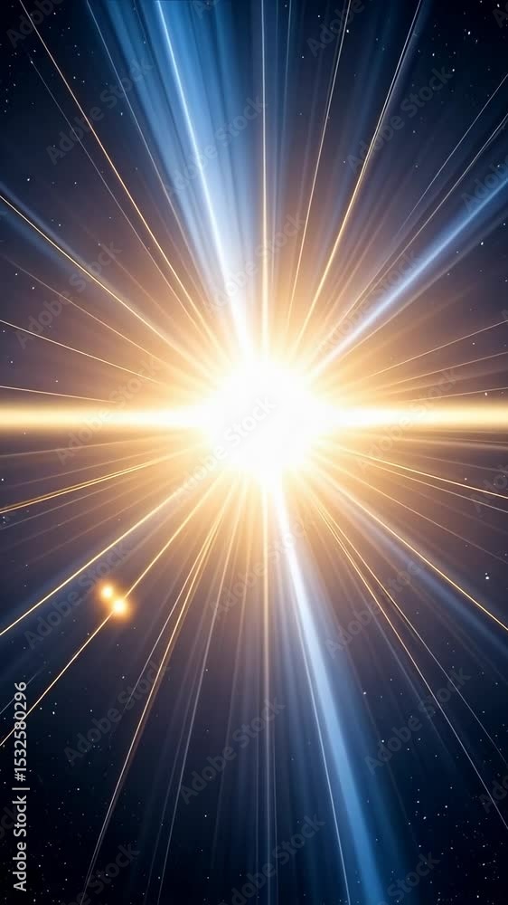 Canvas Prints bright astral burst in deep space with radiating rays and a distant crescent moon in cosmic starfiel