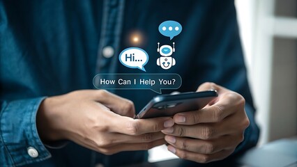 Person Using Smartphone for Chatbot Interaction Seamless Customer Service