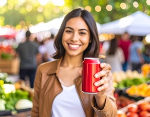 Young Latin American person Holding Soda Can at Outdoor Market