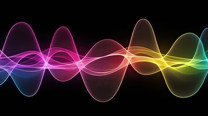 Colored audio waveform on black background, showcasing various colors and shapes as an AI technology example capturing sounds to digitally represent human emotion.
