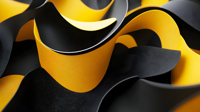 3d rendering of black and yellow abstract geometric background. Scene for advertising, technology, showcase, banner, game, sport, cosmetic, business, metaverse. Sci-Fi Illustration. Product display