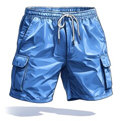 Artistic Flat Design Technical Drawing of Fashion Shorts with Detailed Accents and Minimalist Aesthetic