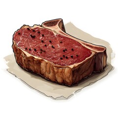 Detailed T-Bone Steak Vector Illustration Icon Emphasizing Modern Design, High-Quality Meat Texture and Minimalist Aesthetics on a Transparent Background