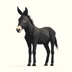 Refined Flat Design Illustration of Donkey Silhouette in Minimal 2d Vector Style with Clear Transparent and White Background