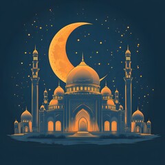 Vibrant Eid Mubarak Vector Illustration with Mosque and Moon on Transparent Background Celebratory Festive Artwork in Clean Modern Style