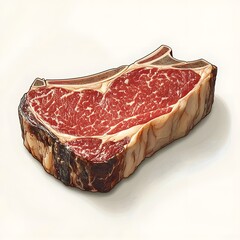 Artistic Minimalist T-Bone Steak Icon in Transparent Vector Graphic Emphasizing Clean Lines and Authentic Meat Texture for Culinary Branding