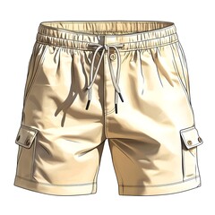 Modern 2D Flat Vector Technical Sketch of Stylish Shorts with Minimal Detailing