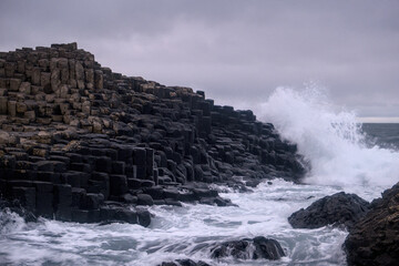 Giants Causeway, an area of hexagonal basalt stones, created by ancient volcanic fissure eruption,...