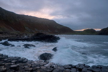 Giants Causeway, an area of hexagonal basalt stones, created by ancient volcanic fissure eruption,...